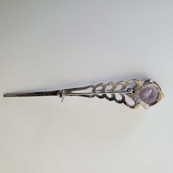 Vintage Silver w/Light Pink Rhinestone Brooch - Picture 9 of 9